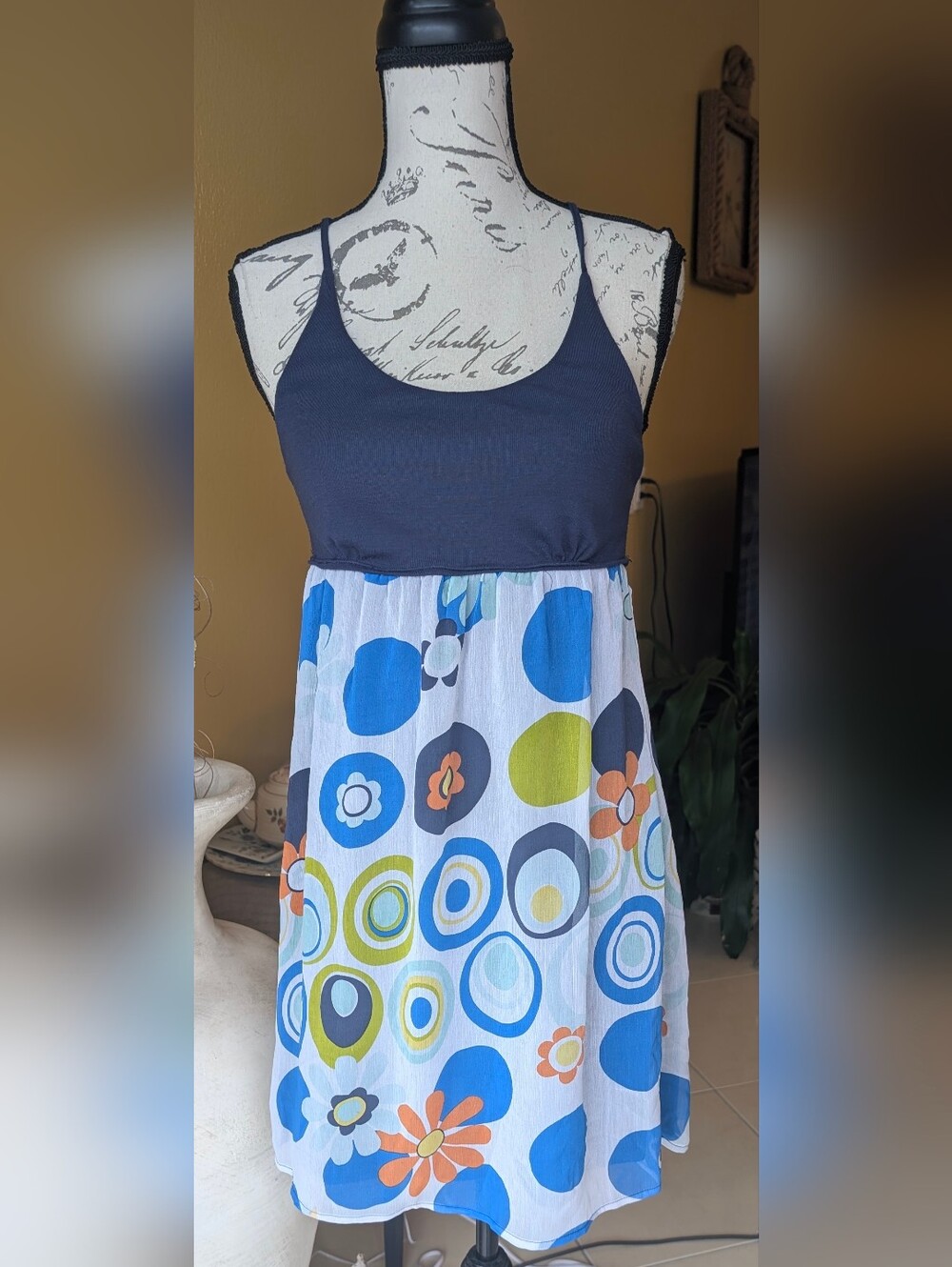 Derek Heart Blue Babydoll Circle Print Sundress Size Medium